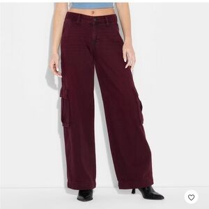 Target Women's Wide-Leg Cargo Jeans in Deep Burgundy